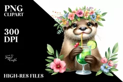 Young Otter Flower Wreath Cocktail Adorable | Clipart Product Image 3