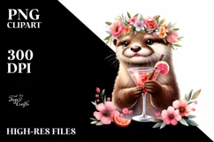 Young Otter Flower Wreath Cocktail Adorable | Clipart Product Image 1