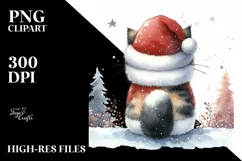 Cute Cat with Santa Hat, Summer PNG Product Image 1