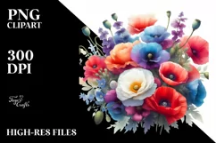 Vibrant Colorful Watercolor Buquet with Poppy Product Image 1