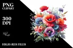 Vibrant Colorful Watercolor Buquet with Poppy Product Image 3