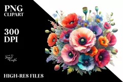 Colorful Bouquet Poppy | Sublimation | Clipart Product Image 1