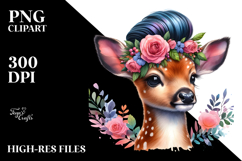 Cute Baby Deer Funny Floral Wreath PNG Product Image 2