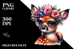 Funny Baby Deer Posing with Flower Wreath, Transparent PNG Product Image 2