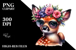 Funny Baby Deer Posing with Flower Wreath, Transparent PNG Product Image 2