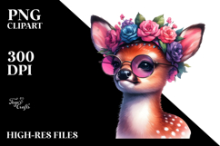 Cute Baby Deer Funny Floral Wreath PNG Product Image 2