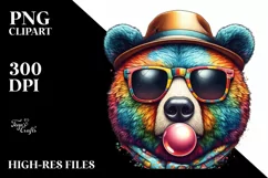 Bear Portrait with Chewing Gum | Sublimation | Clipart Product Image 1