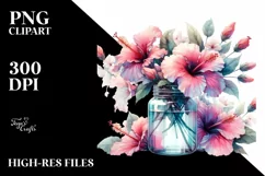 Hibiscus Jar Watercolor Clipart Product Image 1