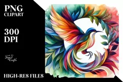 Abstract Bird with Plant Leaves, PNG Product Image 3