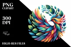 Abstract Bird with Plant Leaves, PNG Product Image 3