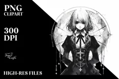 Washed Gothic Girl Enchanting Mysterious | Clipart Product Image 1