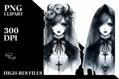 Washed Gothic Girl Enchanting Mysterious | Clipart Product Image 1