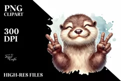 Funny Otter Victory Sign Portrait | Clipart Product Image 3