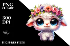 Goofy Cute Lamb with Flower Crown PNG Product Image 2