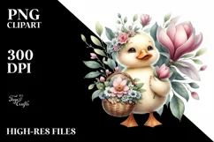 Whimsical Baby Duck Holding Flowers | Sublimation | Clipart Product Image 1