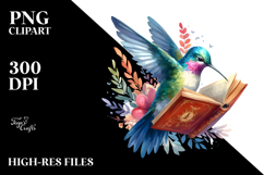 Vibrant Book Reading Hummingbird Clipart Product Image 2