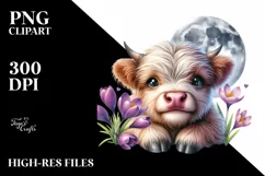 Cute Baby Highland Cow Moon Clipart Product Image 1
