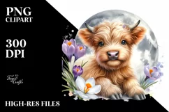 Smiling Baby Highland Cow, Crocus Clipart Product Image 1