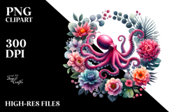 Vibrant Octopus Floral Frame Clipart Product Image 2