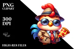 Baby Rooster Pizza Slice PNG Product Image 2