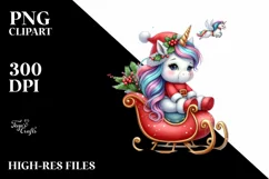 Cute Winter Unicorn Sitting on Sleigh PNG Product Image 2