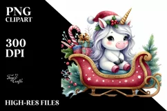 Cute Winter Unicorn Sitting on Sleigh PNG Product Image 2