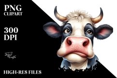 Watercolor Bored Cow Clipart Product Image 3