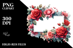 Red Roses Horizontal Frame Watercolor Clipart Product Image 2
