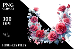 Red Roses Horizontal Frame Watercolor Clipart Product Image 2