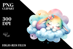 Colorful Rabbit Sleeping Cloud Clipart Product Image 2