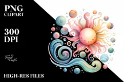 Colorful Watercolor Wimsicall Sun | Sublimation Clipart Product Image 3