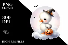 Cute Baby Swan Halloween Cloud Digital Painting PNG Product Image 1