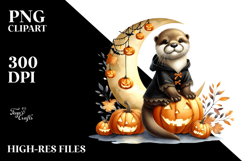 Cow and Otter Dressed for Halloween, High-Res PNG Product Image 2