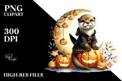 Cow and Otter Dressed for Halloween, High-Res PNG Product Image 2