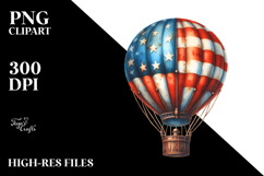 Watercolor Vintage Rusted Hot Air Balloon with USA Flag Product Image 2