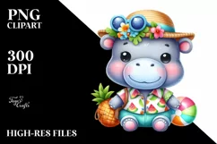Colorful Baby Hippo Summer Clipart Product Image 3
