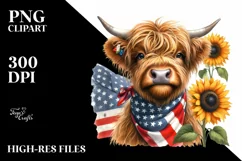Watercolor Highland Cow USA Flag Product Image 1