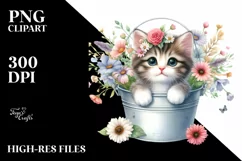 Cute Cat with Flowers PNG Product Image 1