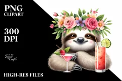 Young Sloth Flower Wreath Cocktail Adorable | Clipart Product Image 3