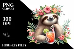 Young Sloth Flower Wreath Cocktail Adorable | Clipart Product Image 3