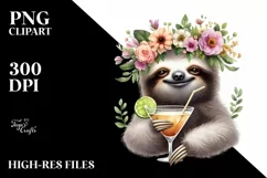 Young Sloth Flower Wreath Cocktail Adorable | Clipart Product Image 1