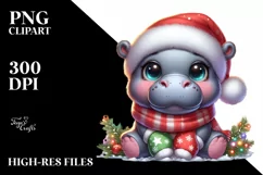 Expressive Baby Hippo in Christmas Lights PNG Product Image 2