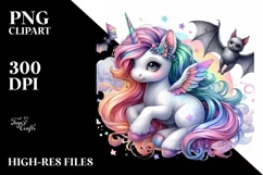 Colorful Baby Unicorn with Bat, Sublimation Clipart Product Image 3