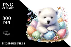 Digital Watercolor Cute Polar Bear Easter Eggs PNG Product Image 2