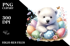 Digital Watercolor Cute Polar Bear Easter Eggs PNG Product Image 2