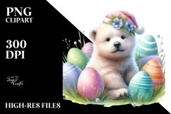 Digital Watercolor Cute Polar Bear Easter Eggs PNG Product Image 2