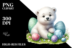 Digital Watercolor Cute Polar Bear Easter Eggs PNG Product Image 2