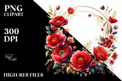 Red Flowers Floral Frame Watercolor Clipart Product Image 1