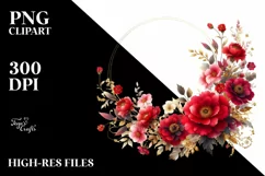 Red Flowers Floral Frame Watercolor Clipart Product Image 3