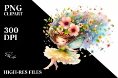 Cute Fairy Tumbling with Flower Petals | Sublimation Clipart Product Image 3